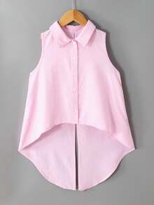 SHEIN Blusa feminina elegante sem mangas em tecido plano com detalhe de laço nas costas, ideal para primavera/verão. - Baby Rosa - Ver 6