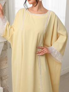 Al Najma Spring/Summer Boat Neck Sequin Embellished Batwing Sleeve Jalabiya Dress - Yellow - View 7