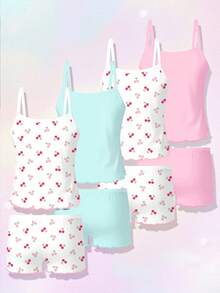 4pcs/Set Girls Comfortable Casual Underwear Set, Pink Cherry Design - Multicolor - View 2