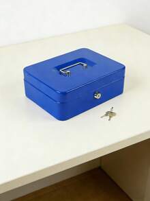 1 pieza Caja de caudales de acero mediana con bandeja para dinero, caja con cerradura (color de la llave aleatorio) - Azul - Ver 6