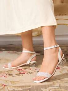 CUCCOO TILAWA Women's Fashion Crystal Glass Rhinestone Decor High Heel Sandals, Suitable For Outdoor Activities And Parties, Spring Shoes, Spring Break Easter Prom Heels Summer Shoes - White - View 4