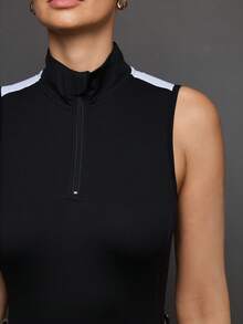 Activina Women's Black Equestrian Riding Top With White Detail And Half Zip Neckline - Black and White - View 7