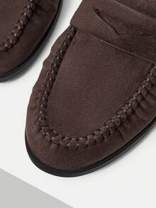 MOTF Sepatu Loafer Kulit PU Wanita, Gaya Retro Inggris, Modis & Elegan, Sepatu Datar Slip-On Nyaman untuk Hari Valentine - Kopi - View 4