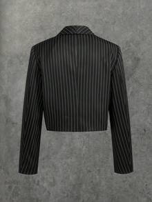 HIMLAND Men's Woven Casual Loose Fit Long Sleeve Cropped Suit Jacket - Black - View 3