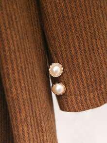 SHEIN Tween Girl Casual Elegant French Style Short Jacket & Dress 2-Piece Set, Spring/Autumn - Brown - View 3