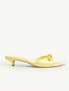 CUCCOO CHICEST 女士尖头蝴蝶结装饰优雅细高跟凉鞋 - 黃色 - 查看 4