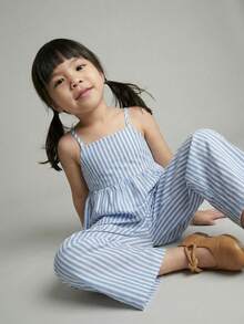 Maija Kids 女童蓝白条纹编织吊带背心和裤子休闲可爱套装 - 藍白色 - 查看 12