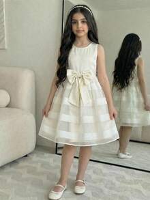 SHEIN Đầm không tay cổ tròn thanh lịch, thời trang dành cho bé gái tuổi teen - trắng - Xem 2