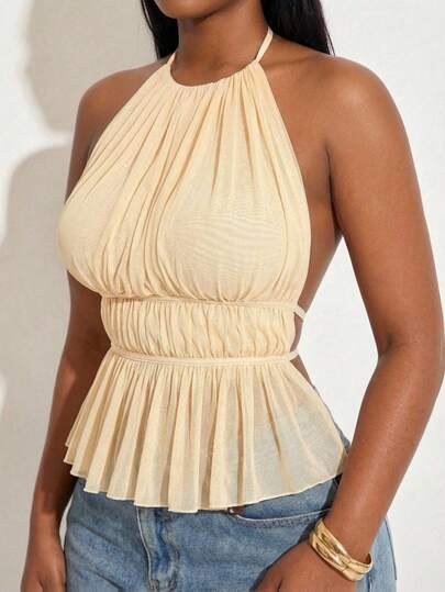 SHEIN SXY Plus Size Women's Sexy Halter Backless Blouse