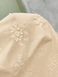 SHEIN Clasi 女款立體刺繡前綁帶休閒上衣 米色波希米亞風 度假度假款 秋冬春夏 - 杏色 - 查看 8