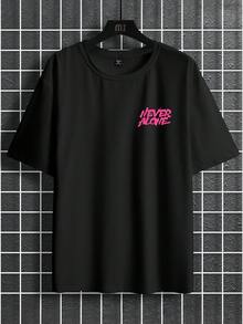 Manfinity LEGND Plus Size Men's Loose Casual Letter Print T-Shirt, Versatile For Summer - Black - View 3