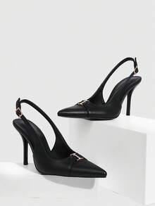 CUCCOO SZL 女士深红色时尚经典简约搭扣通勤办公休闲细高跟鞋 - 黑色 - 查看 3