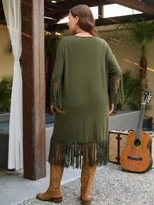 SHEIN LUNE Plus Size Casual Solid Color Fringe Trim Dress Fringe Dress Fringe Outfits Women Green Dress Green Dresses For Women Modest Dress Abaya Dress فساتين ساتره Casual Outfit For Women Casual Long Dress Casual Dress Casual Dresses Casual Dress For Women Vacation Outfits Women Summer Holiday Outfits Beach Vacation Outfits For Women Vacation Dresses Going Out Outfits Beach Outfit For Women Beach Vacation Outfits For Women Beach Dresses Easter Dress Women Spring Outfit Summer Outfits Fringe Dress For Wom - Army Green - View 3