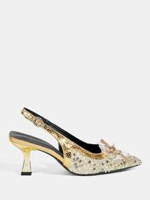 CUCCOO TILAWA Shiny Galaxy Silver Sequin High Heel Sandals For Women, Summer - Gold - View 2