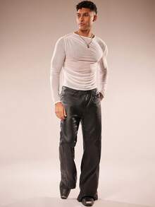 FeverCity 男士网眼透视休闲不对称长袖圆领T恤 - 白色 - 查看 5