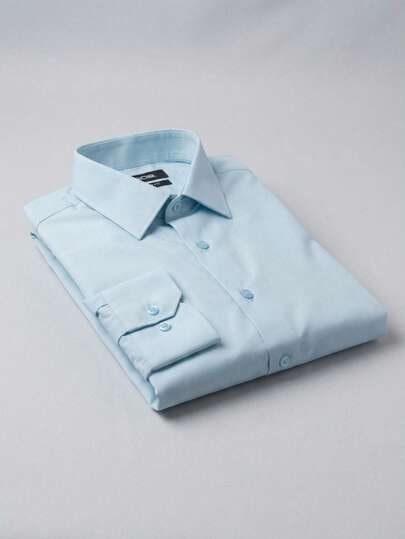 Camisa de vestir lisa de manga larga con cuello clásico