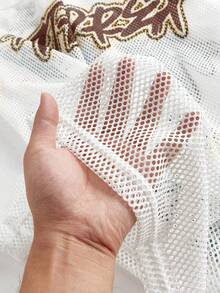 AXEPEAK 男士宽松落肩字母印花网眼短袖T恤 - 棕色 - 查看 8