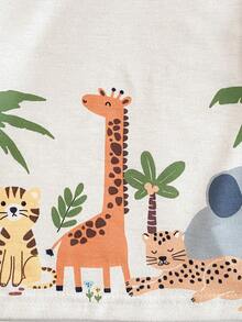 SHEIN Playful Pals 3件套男宝宝度假风可爱动物条纹椰树印花针织短袖上衣搭配松紧腰短裤，适合男宝宝休闲穿着、户外活动、拍照、春夏穿着。 - 彩色 - 查看 3