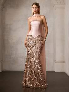 MOTF Soiréza Đầm maxi dự tiệc không dây vai sang trọng, thanh lịch, có dây buộc rời, chi tiết buộc dây phía sau, lý tưởng cho các bữa tiệc ngày lễ, đêm giao thừa, dạ hội, sự kiện trang trọng và chụp ảnh lãng mạn, trang phục mùa xuân và mùa hè. - Rượu sâm banh - Xem 5