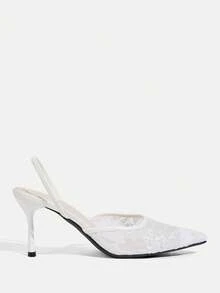 CUCCOO TILAWA Women's White Lace Mesh Pointed Toe Stiletto High Heels - Pointed Toe Wedding Party Shoes, Elegant Formal Shoes, Fashion Special Occasion Shoes, Delicate Design, Breathable Fabric, Durable Structure, Bridal Shoes - White - View 2