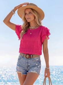 Sylviya Solid Butterfly Sleeve Blouse - Hot Pink - View 4