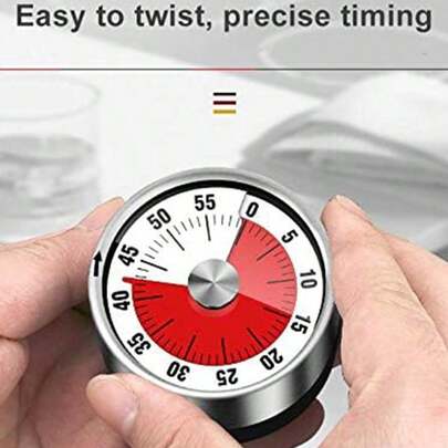 1pc Mechanical Timer With Magnetic Back, Kitchen Timer, Cooking Timer, Circular Stainless Steel Timer Cooking Clock, 60 Minute Countdown Timer, No Battery Required, Kitchen Timing Tool Reminder, Suitable For Kitchen, Cooking, Gym, Classroom, Office, Restaurant, Baking, Etc