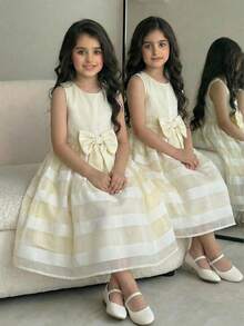 SHEIN Đầm không tay cổ tròn thanh lịch, thời trang dành cho bé gái tuổi teen - trắng - Xem 1