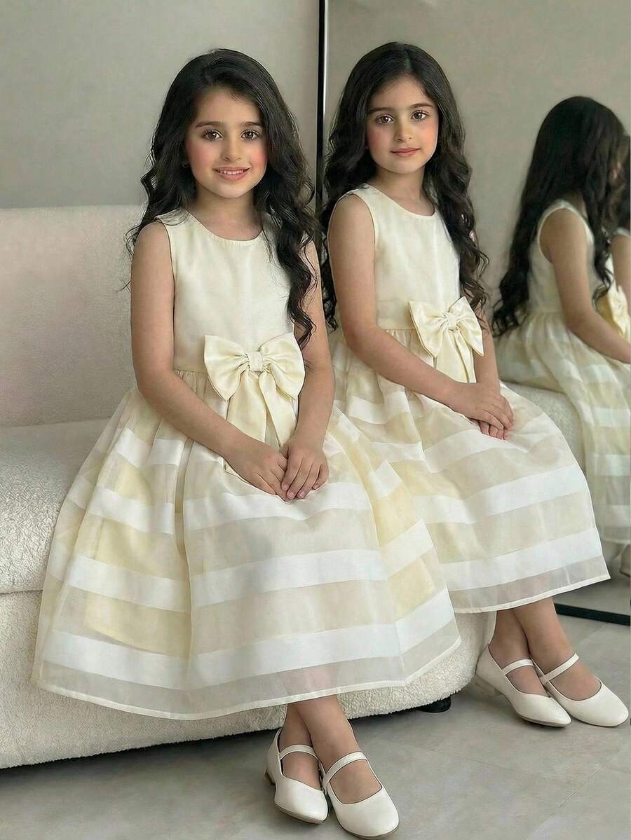 SHEIN Đầm không tay cổ tròn thanh lịch, thời trang dành cho bé gái tuổi teen - trắng - Xem 1