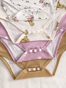 SHEIN Vintaside Kids 女婴碎花泰迪熊印花连体衣，乡村风时尚可爱套装，春夏款 - 彩色 - 查看 6