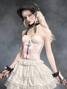 ROMWE Goth 哥特式宝剑图案印花露脐吊带背心 - 粉色 - 查看 4