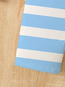 Souflis Souflis Unisex Baby Boy Casual Cute Cartoon Bear Striped Romper With Short Sleeve And Shorts, Suitable For Summer Daily Wear - Multicolor - View 4