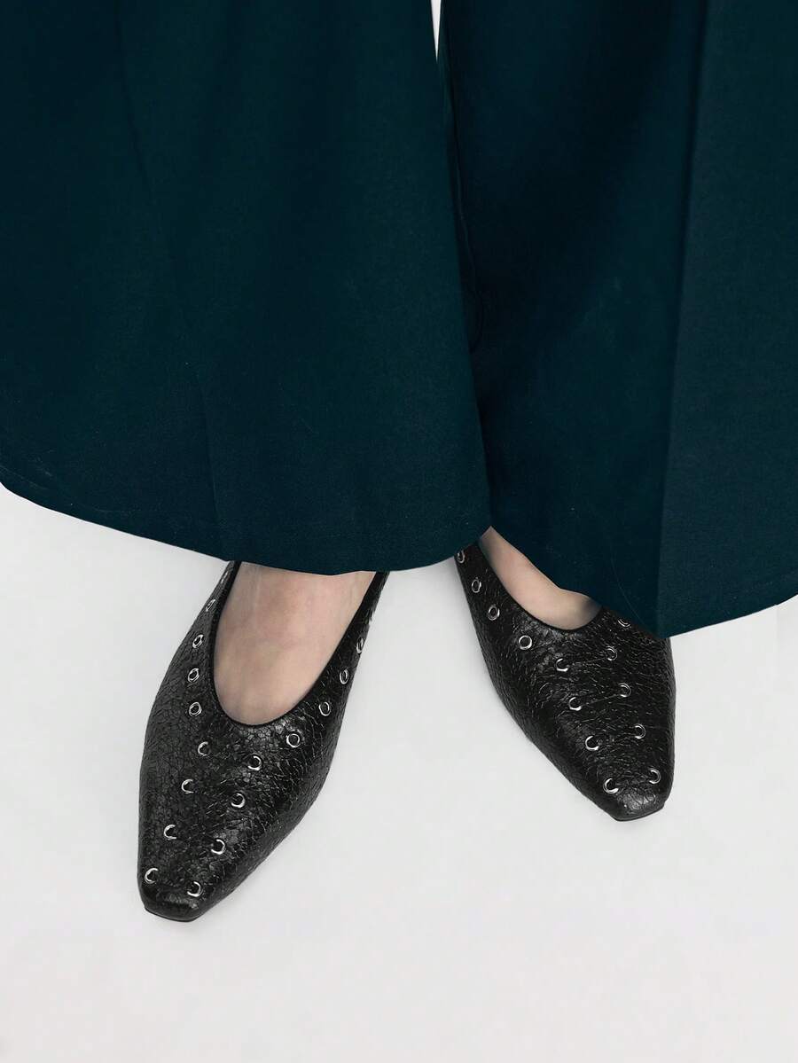 Mnmlis Giày bít mũi kiểu Anh cổ điển dành cho nữ, mẫu thời trang mới mùa xuân/hè, giày bệt màu đen đa năng, thích hợp mang ngoài trời, dịp Giáng sinh. - Than chì đen - Xem 1