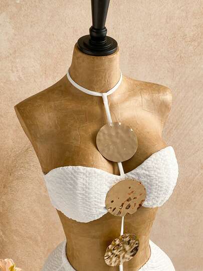 Soleia New Sexy Solid Color Hollow Metal Plate Decor Jumpsuit For Women, Suitable For Party, Date, Afternoon Tea, Music Festival, Beach Cruise, Summer Outfit, Airport, Daily Wear