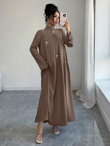 Yasmyna Women's Stand Collar Raglan Sleeve Loose Arabic Style Dress - Coffee Brown - View 5