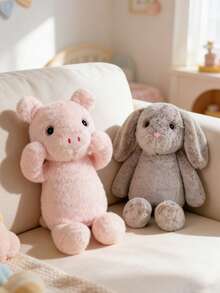 Cute Bunny Or Pig Plush Doll Soft Stuffed Animal Toy, Cozy Fluffy Cartoon Pillow, Warm Comfort Plush Holiday Gift For Kids, Toddlers, Bedroom Decor - Multicolor - View 2