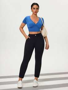 Flexra 女士复古硬币纹弹力修身直筒裤 - 黑色 - 查看 4