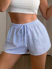 DAZY Women's Thin Striped Super Short Loungewear Bottoms, Summer - Blue - View 4