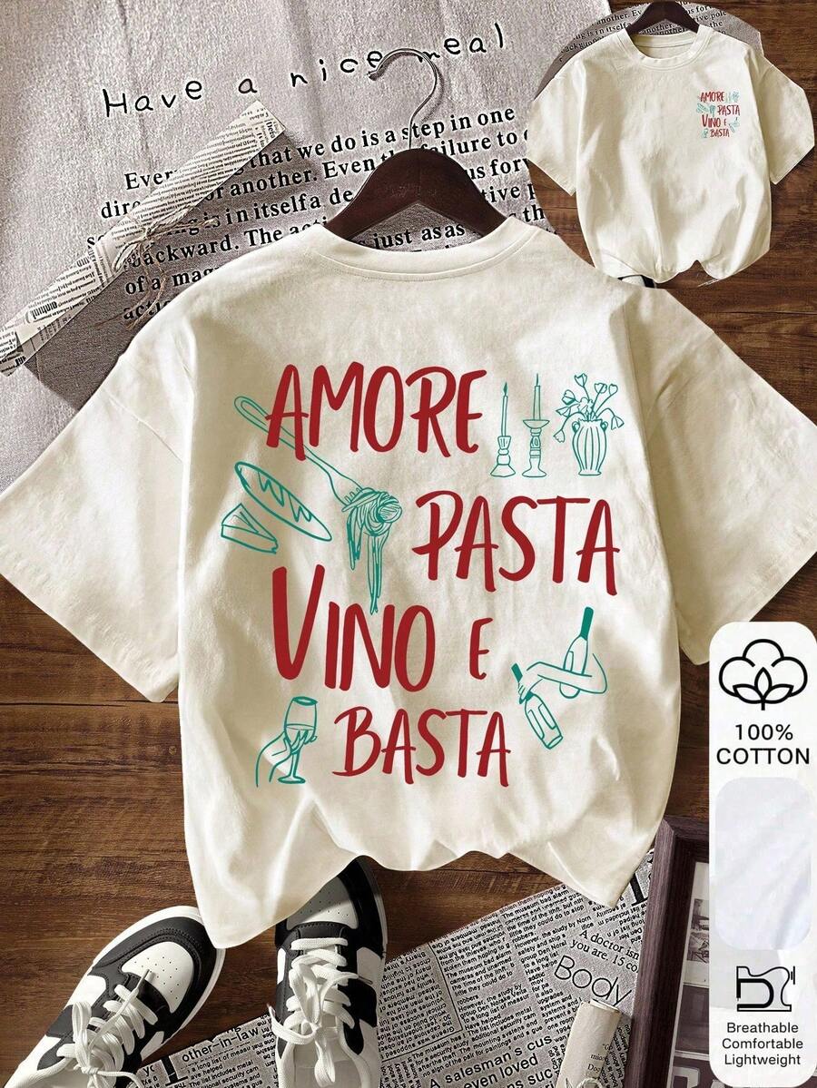 SHEIN Áo thun ngắn tay in chữ phong cách thường ngày dành cho nữ, thích hợp cho mùa hè. - Màu be - Xem 1