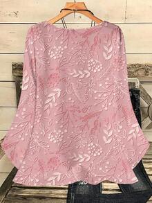 EMERY ROSE Plus Size Women Floral Print Loose Fit Casual Vacation Shirt, Full-Width Print Round Neck 3/4 Sleeve - Multicolor - View 2