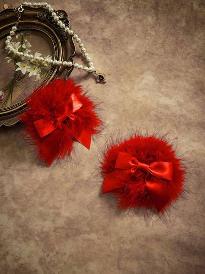 Valentine's Day Plush Decor Bow Contrast Color Sweet Cute Women Nipple Cover & Chafing Gel Pads