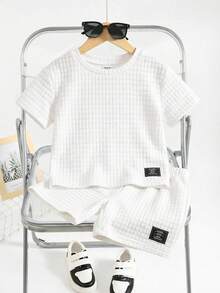 Kleine Jungen Sport Lässig Kurzarm T-Shirt und Shorts Set, geeignet für Pendeln, Schule, Alltag, Reisen, Sport, Festivalveranstaltungen, Frühling, Sommer, Herbst, Winter - Weiss - Übersicht 4
