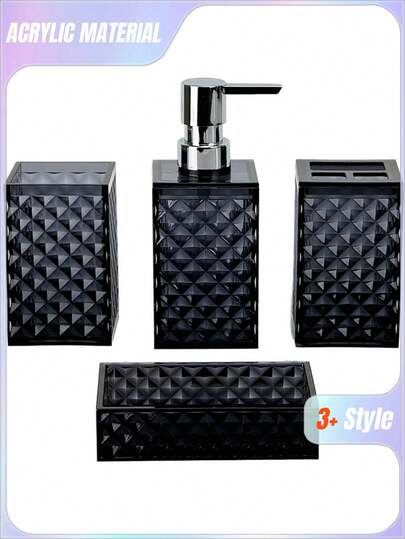 4-5pieces Bathroom Set,Acrylic Bathroom Soap Dispenser, Toothbrush Holder,Tumbler, Soap Dish Bathroom Counter Sink Set,Bathroom Decor Gift Set , Birthday, Holiday, Housewarming, Christmas Gift, Available In Colors: Grey, Black, Bathroom Accessories Bathroom Tools