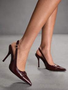 CUCCOO SZL Women's Dark Red Fashion Classic Simple Buckle Commuter Office Wear Stiletto Heel High Heel Shoes Spring Shoes - Burgundy - View 6