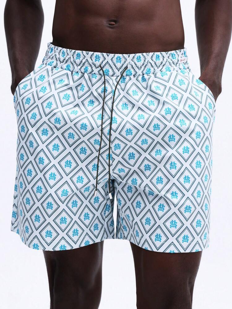 Geometric Diamond Pattern Swim Trunks