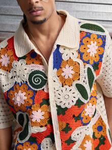 AXEPEAK Plus Size Men's Casual Crochet Patchwork Knit Sweater - Multicolor - View 6