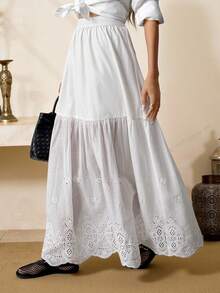 SHEIN LUNE 女士刺绣A字长裙，适合浪漫假期、约会、下午茶、乡村漫步、婚礼宾客、情人节等场合，百搭风格，兼具度假风、波西米亚风和性感风。 - 白色 - 查看 2