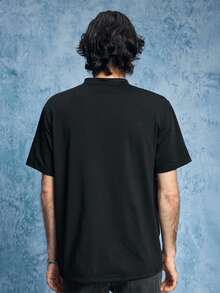 ROMWE MEN Goth Men's Casual Henley Neck Printed Short Sleeve T-Shirt, Summer - Black - View 4