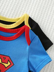 SUPERMAN X Cozy Pixies 2pcs Set Romper Bayi Perempuan Baru Lahir Motif Blok Warna Rajut Lembut Leher Bulat Lengan Pendek, Anak-anak - MultiWarna - View 4