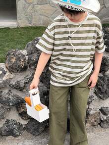 DAZY 青少年男孩条纹圆领短袖T恤和裤子休闲套装 - 綠色 - 查看 7