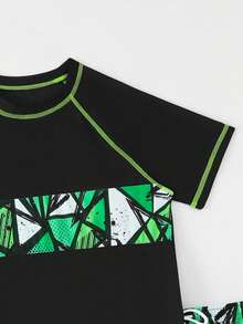 Boys Two Pieces Rash Guard Swimsuits Teen Boy Vacation Short Sleeve Sunsuit Swimwear Sets 12-16Y Teen Boy Rash Guard Set Boys Rash Guard Set Teen Boy Swim Set Teen Boy Beach Wear Boys Swim Shorts Teen Boys Surf Set - Multicolor - View 4